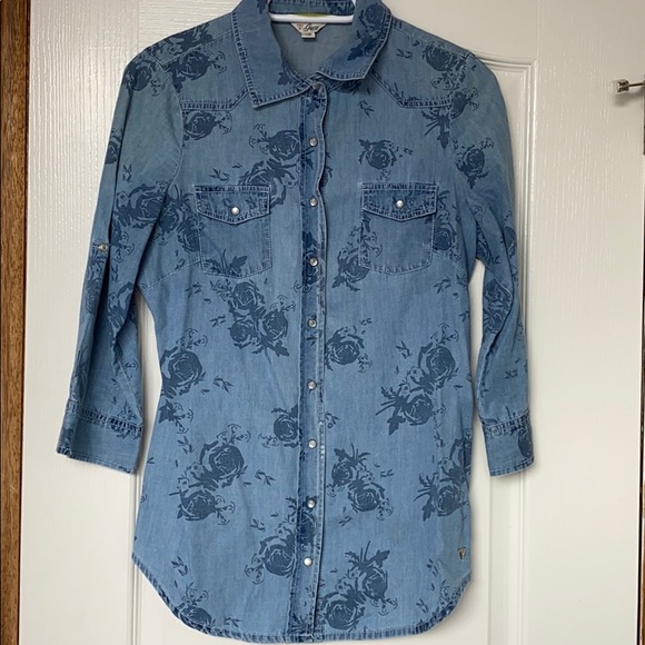 Guess Floral Jean Shirt - Picture 1 of 3